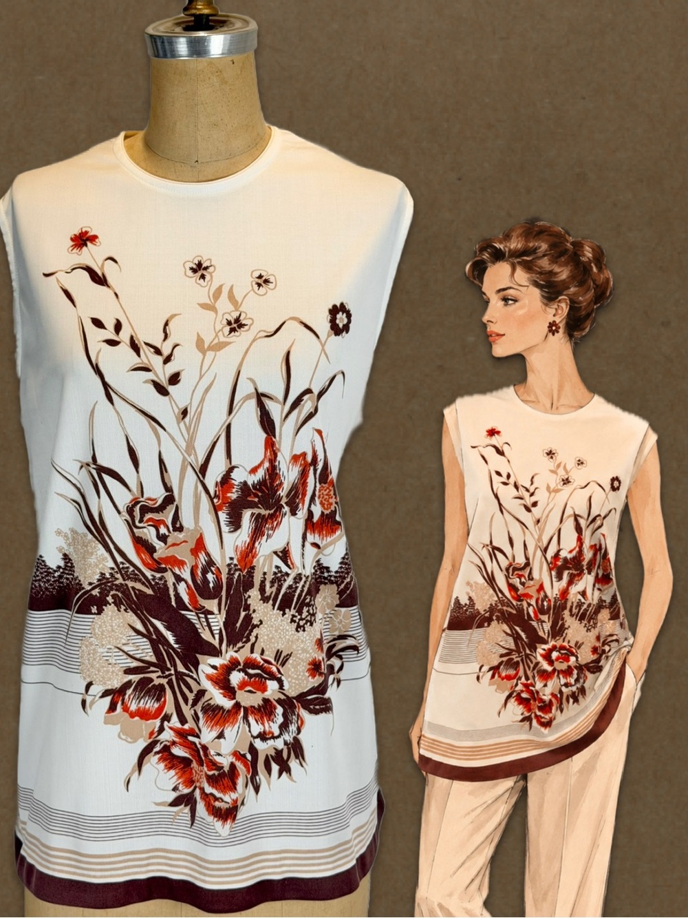 VINTAGE 70s earthy wildflower meadow sleeveless tank top tunic floral flower